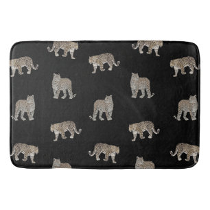 Modern Jungle Leopard Animals Black Pattern Bath Mat