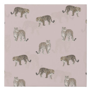 Modern Jungle Leopard Animals Pink Pattern Faux Canvas Print