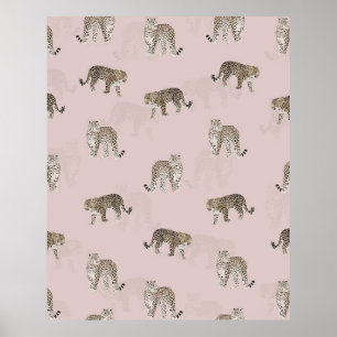 Modern Jungle Leopard Animals Pink Pattern Poster