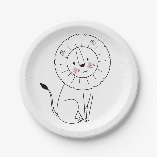 Modern Jungle Lion / Cute Baby Shower 1st Birthday Paper Plate (Front)