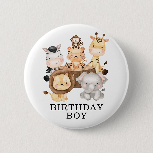 Modern Jungle Safari Animals Wild One Birthday Boy 6 Cm Round Badge (Front)