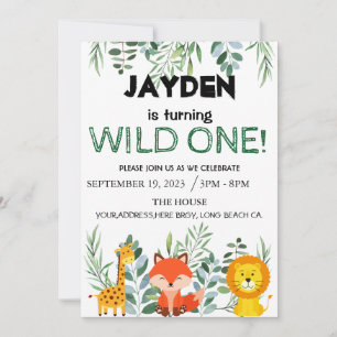 Modern Jungle Safari Editable Birthday  Invitation