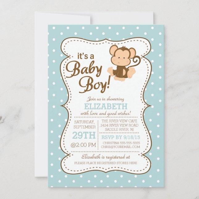 Modern Jungle Safari Monkey Baby Shower Invitation (Front)
