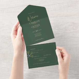Modern JUNIPER Green GOLD Wedding Invite