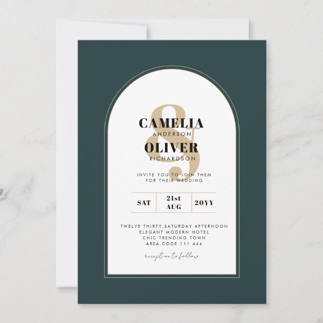 Modern JUNIPER Green Gold Wedding INVITE QR Code (Front)