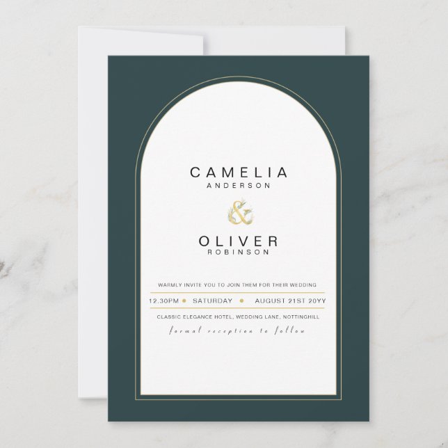 Modern JUNIPER Green Gold Wedding INVITE QR Code (Front)