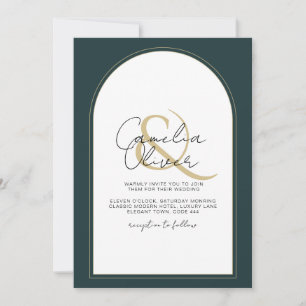 Modern JUNIPER Green Gold Wedding INVITE QR Code