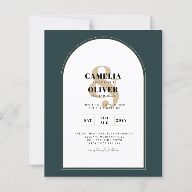 Modern JUNIPER Green Gold Wedding INVITE QR Code (Front)