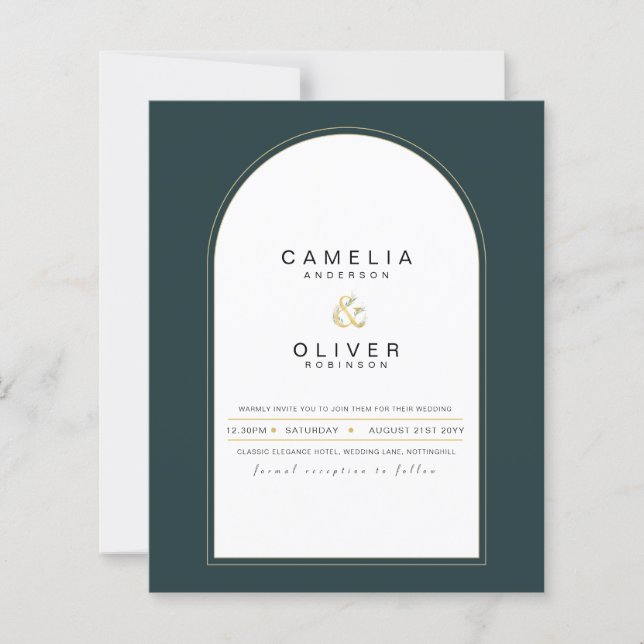 Modern JUNIPER Green Gold Wedding INVITE QR Code (Front)