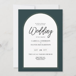 Modern JUNIPER Green Gold Wedding INVITE QR Code