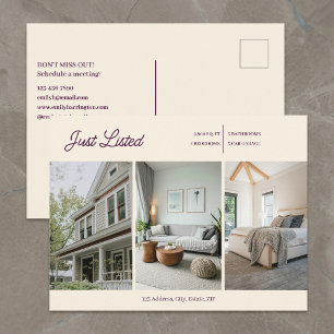 Modern Just Listed Plum Real Estate Agent Postcard