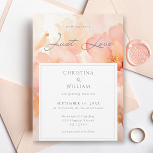 Modern Just Love Peach Floral Wedding Invitation