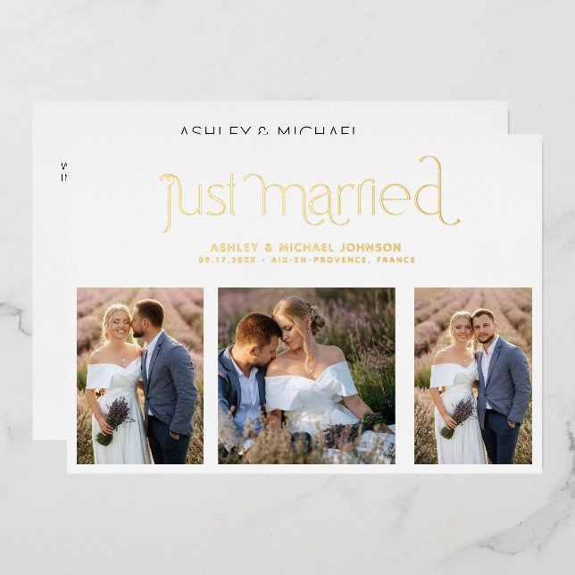 Modern Just Married 4 Photo Reception Only Gold (Front/Back)