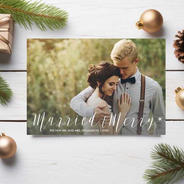 Modern Just Married and Merry Starry Holiday Photo (Creator Uploaded)