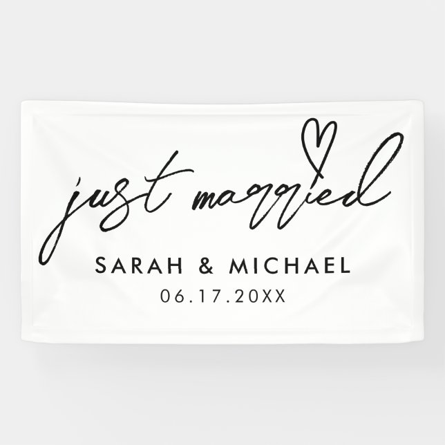 Modern Just Married Elegant Calligraphy Wedding Banner (Horizontal)