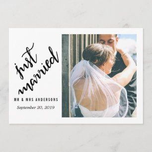 Modern Just Married Handwritten Wedding Photo Announcement