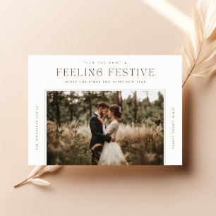 Modern Just Married Newlywed 2 Photo Christmas Holiday Card