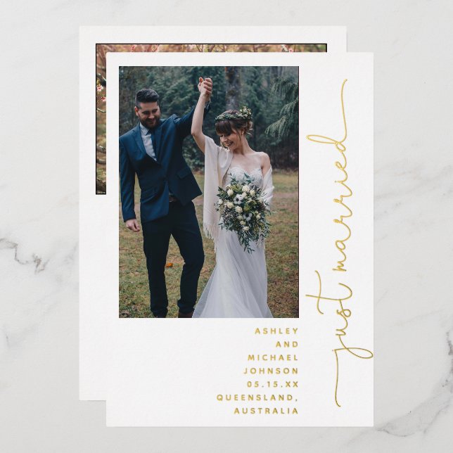 Modern Just Married Reception Only 2 Photo Gold (Front/Back)