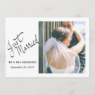 Modern Just Married Typography Wedding Photo Announcement