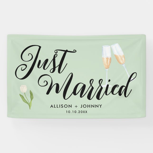 Modern Just Married Wedding Reception car Banner (Horizontal)