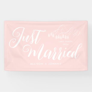 Modern Just Married Wedding Reception Pink car Banner