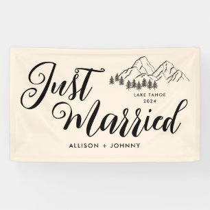 Modern Just Married Wedding Reception Rustic car Banner