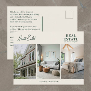Modern Just Sold Green Real Estate Agent Postcard