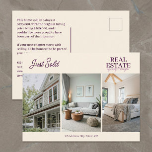 Modern Just Sold Plum Real Estate Agent Postcard