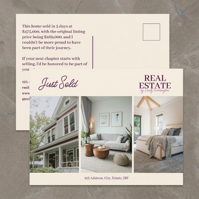 Modern Just Sold Plum Real Estate Agent Postcard (Creator Uploaded)