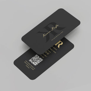 Modern K R Logo Initials Monogram Black Gold Business Card
