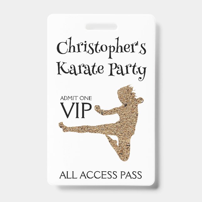 Modern Karate Party Kids Birthday VIP Pass Badge ID Badge (Front)