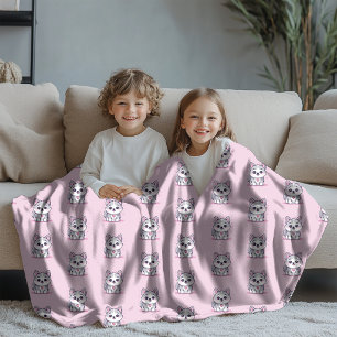 Modern Kawaii Husky Puppy Pink Pattern Fleece Blanket