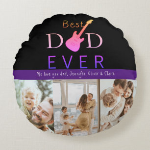 Modern Keepsake Best Dad Photo Collage Fathers Day Round Cushion