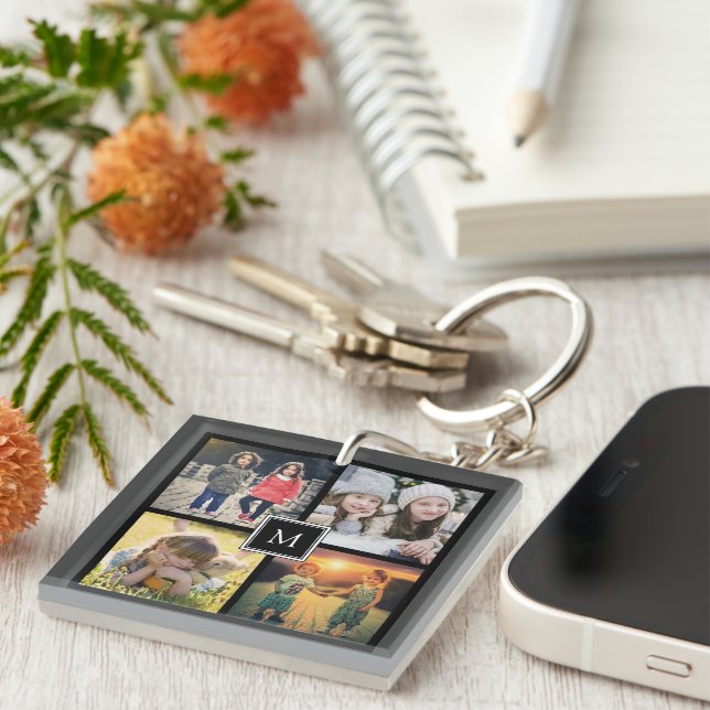 Modern keepsake family photo collage monogram key ring (Front Right)