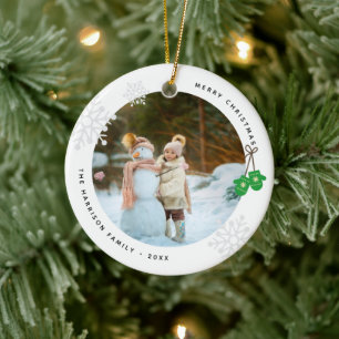 Modern Keepsake Green Mittens Photo Ceramic Tree Decoration