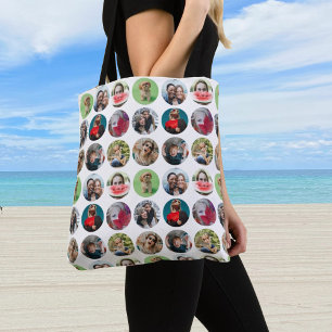 Modern Keepsake Multi Photo Circular Template Tote Bag