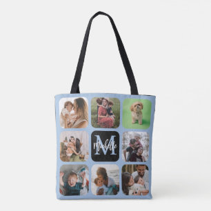 Modern Keepsake Photo Collage Monogram Tote Bag