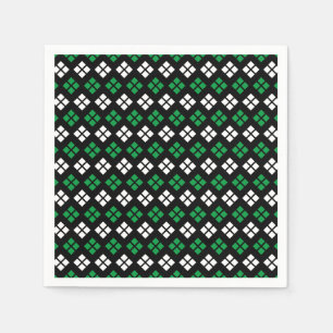 Modern Kelly Green & White Argyle Pattern on Black Napkin
