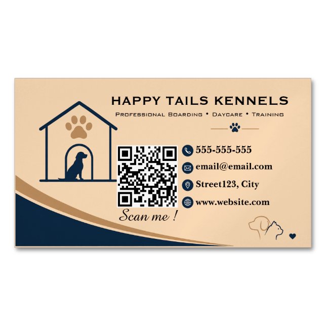 Modern Kennel QR Code   Magnetic Business Card (Front)