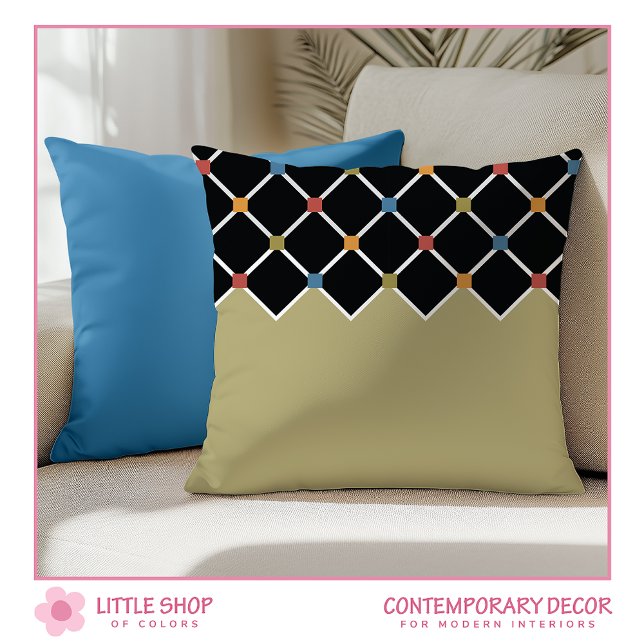 Modern Khaki Green Harlequin Diamond Pattern Cushion (Creator Uploaded)