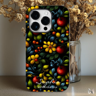 Modern Khokhloma Floral Pattern with Vibrant Colou Case-Mate iPhone 14 Pro Case