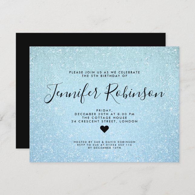 Modern Kids Birthday Baby Blue Glitter Paint Invitation (Front/Back)