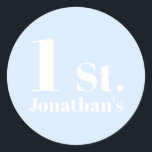 Modern Kids Birthday Custom name number light blue Classic Round Sticker<br><div class="desc">Modern Kids Birthday Custom name number light blue Classic Round Sticker,  Stickers.
available in many shapes</div>