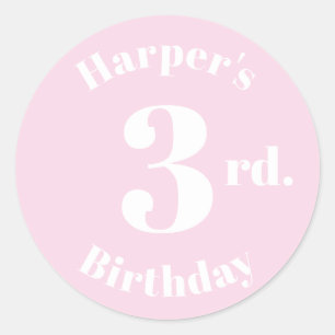 Modern Kids Birthday Custom name number light pink Classic Round Sticker