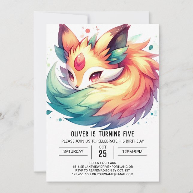 Modern Kids Fox Birthday Invitation (Front)