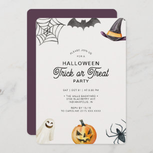 Modern Kids Halloween Trick or Treat Party Invitat Invitation