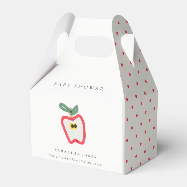 Modern Kids Hand Drawn Apple Fruit Baby Shower Favour Box (Front Side)