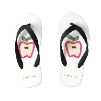 Modern Kids Hand Drawn Apple Fruit Red Green Kid's Jandals