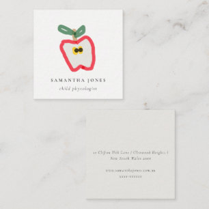 Modern Kids Hand Drawn Apple Fruit Red Green Square Business Card