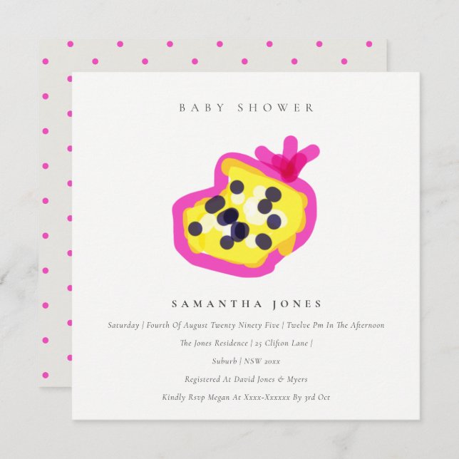 Modern Kids Hand Drawn Passion Fruit Baby Shower Invitation (Front/Back)